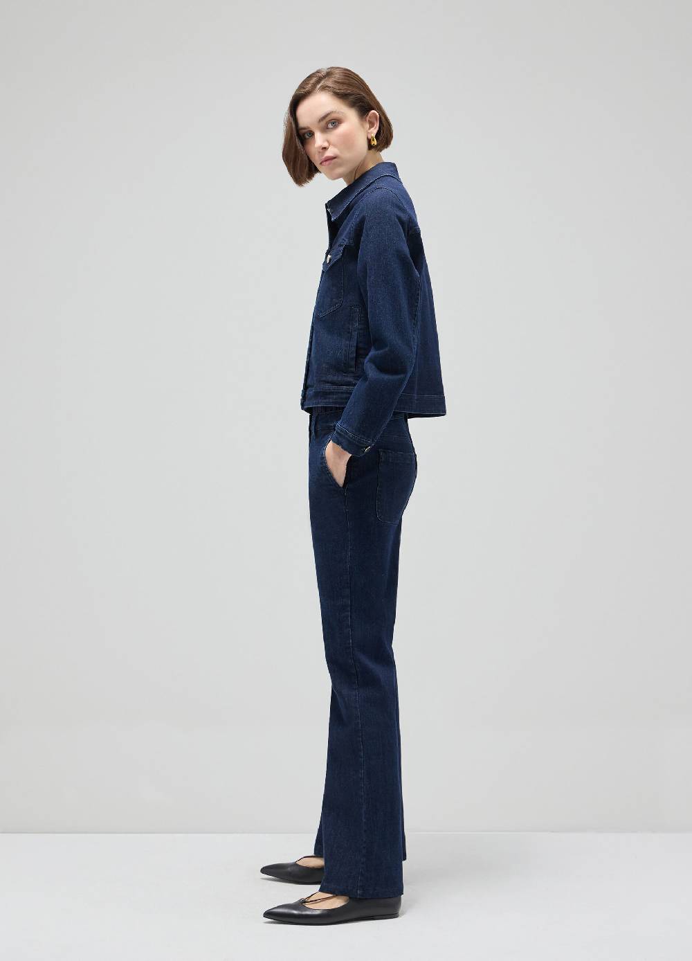LES COPAINSDenim flare in cotone stretch Saldi Di Fabbrica