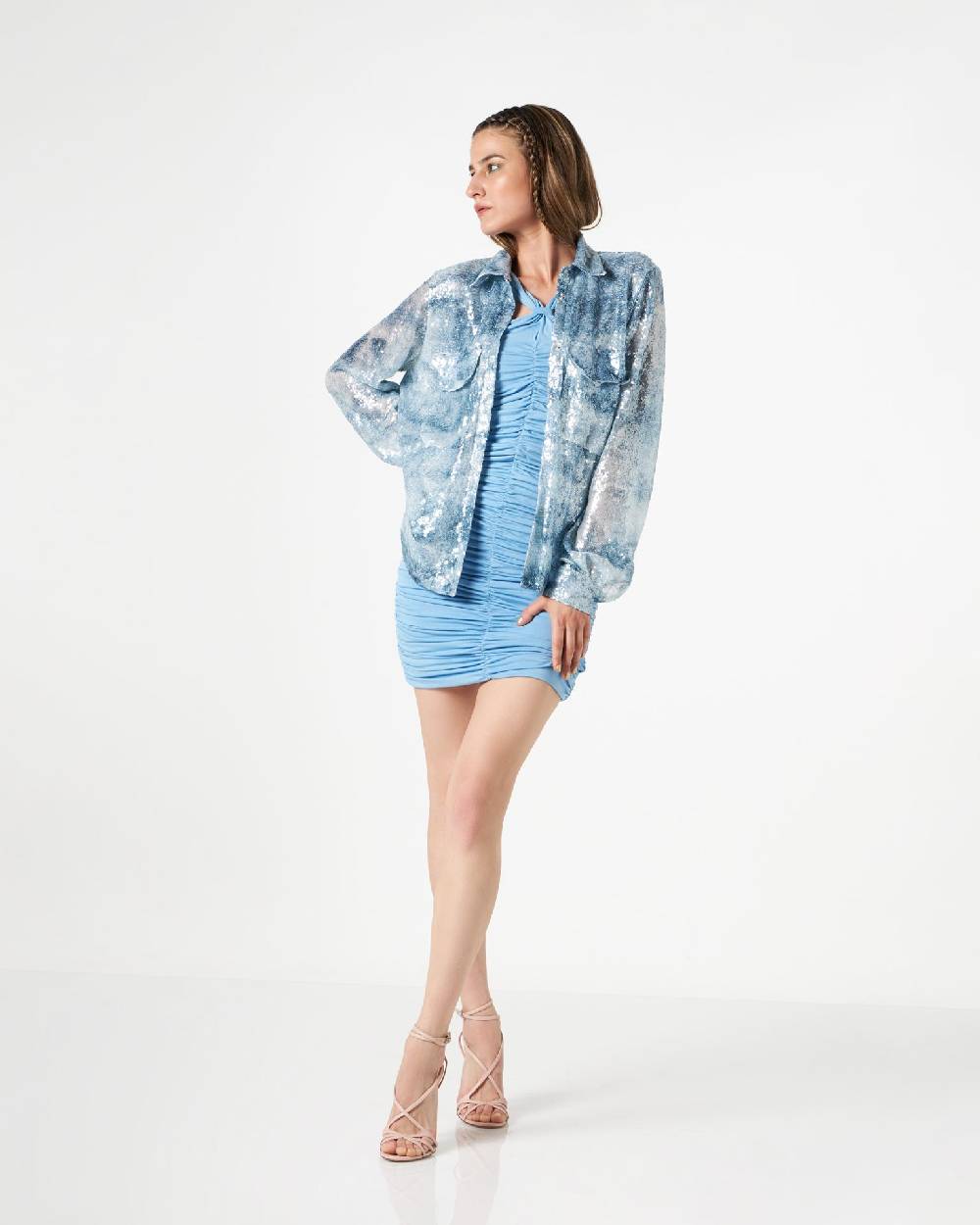 Le Twins Daniela Paillettes Jeans Celeste Sconto