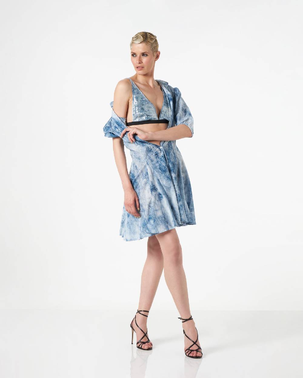 Le Twins Virgy Paillettes Jeans Celeste Negozi Online