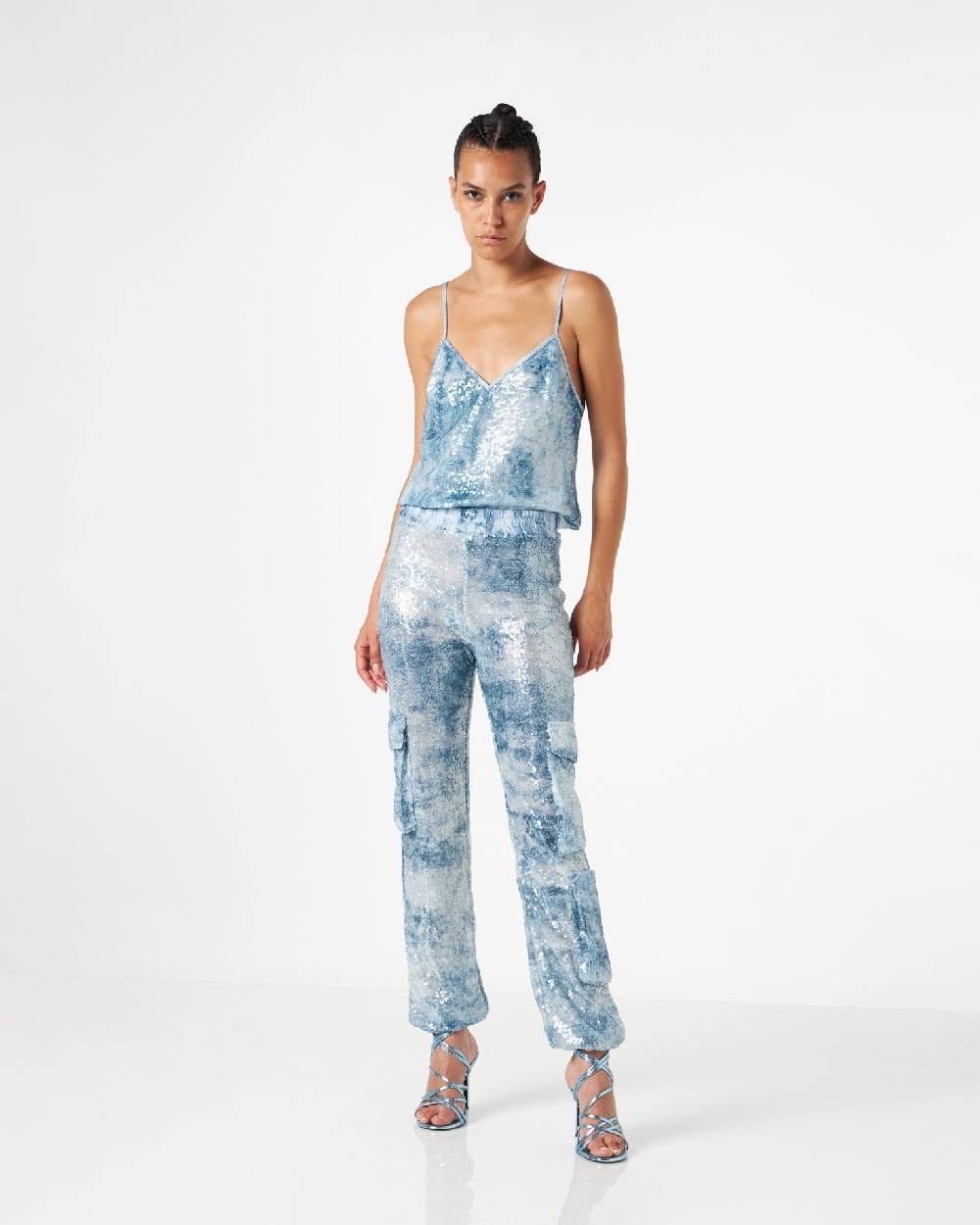 Le Twins Abano Paillettes Jeans Celeste Promozione Limitata