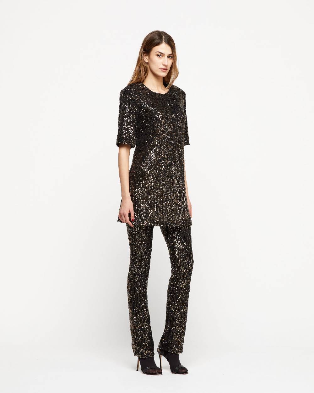 Le Twins Pantalone Raffaella – Paillettes Nero e Oro Offerta Giorno del Papà
