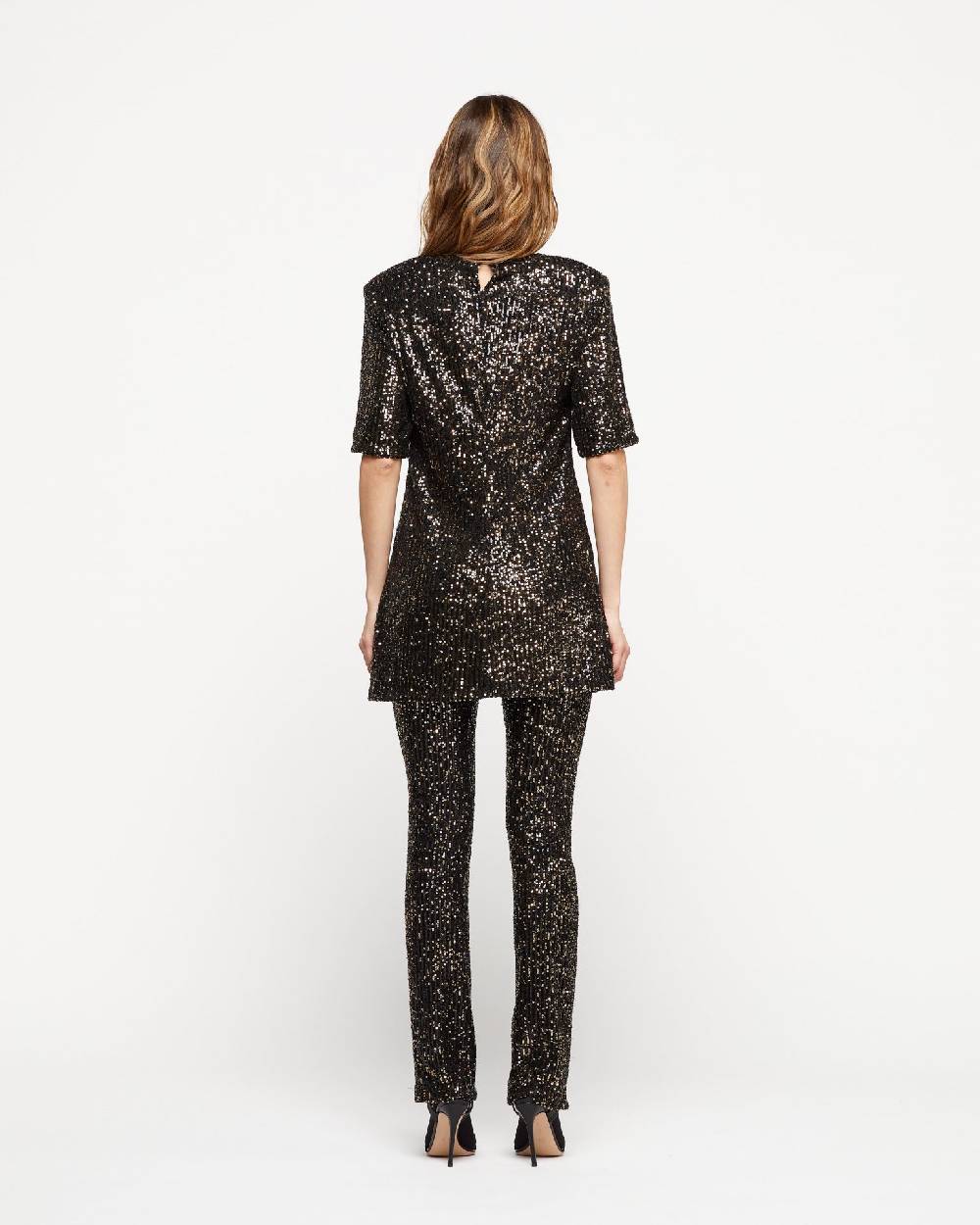 Le Twins Pantalone Raffaella – Paillettes Nero e Oro Offerta Giorno del Papà