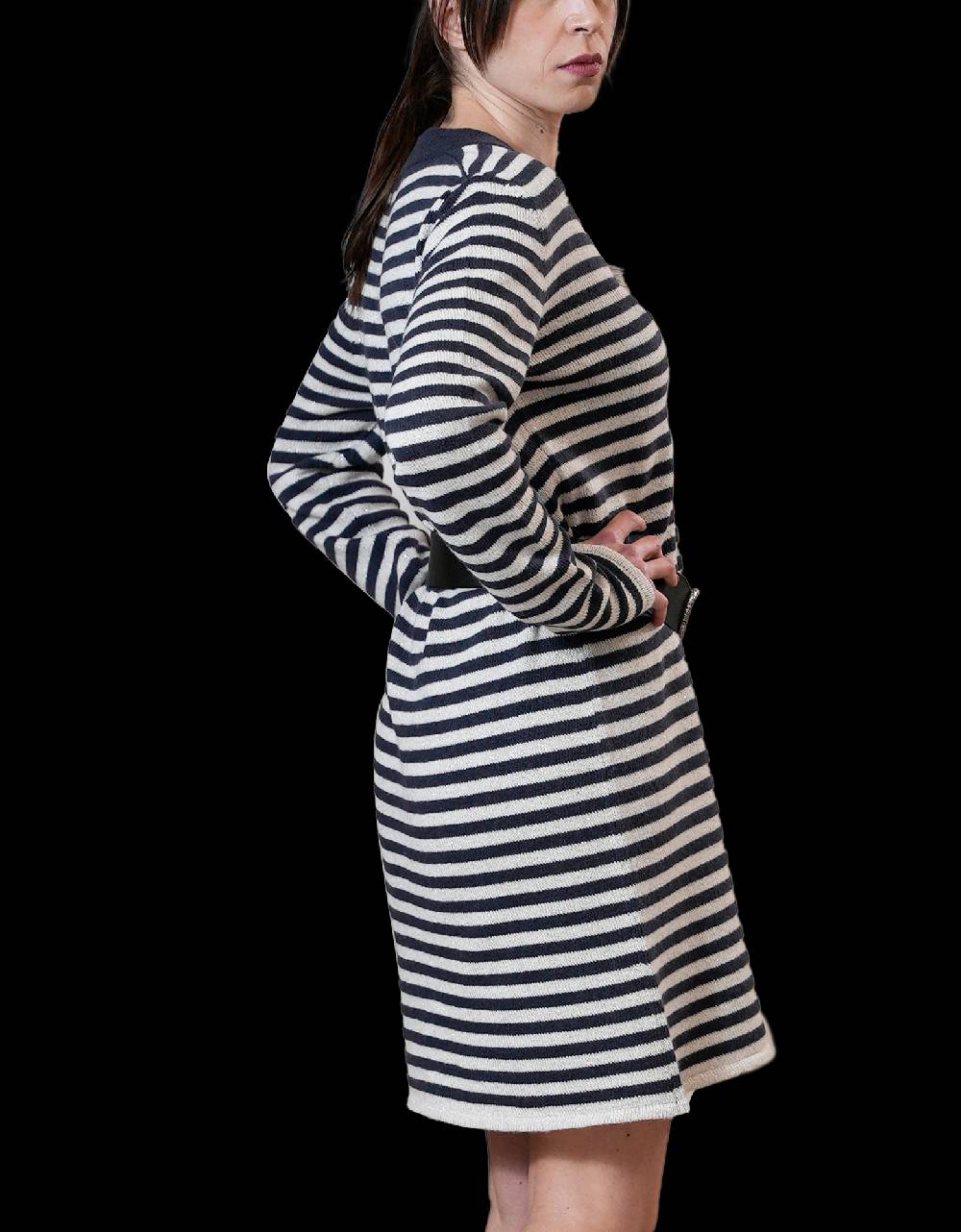 La Fabrique Aurelie Abito in Maglia Blu Navy e Bianco Acquista Ora
