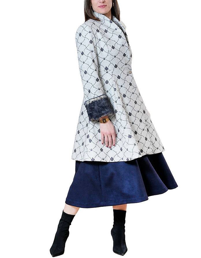La Fabrique Mia Cappotto Svasato in Blu e Grigio Chiaro Vendite Flash