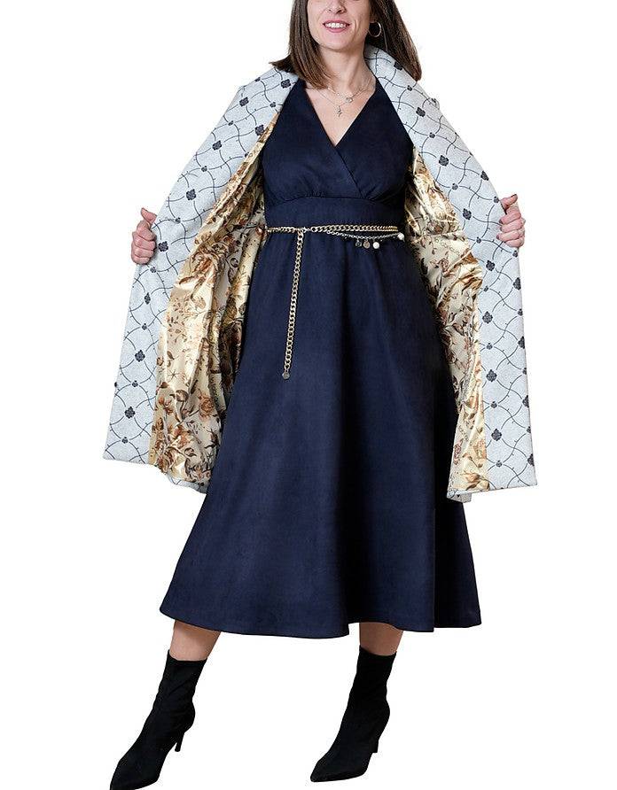 La Fabrique Mia Cappotto Svasato in Blu e Grigio Chiaro Vendite Flash