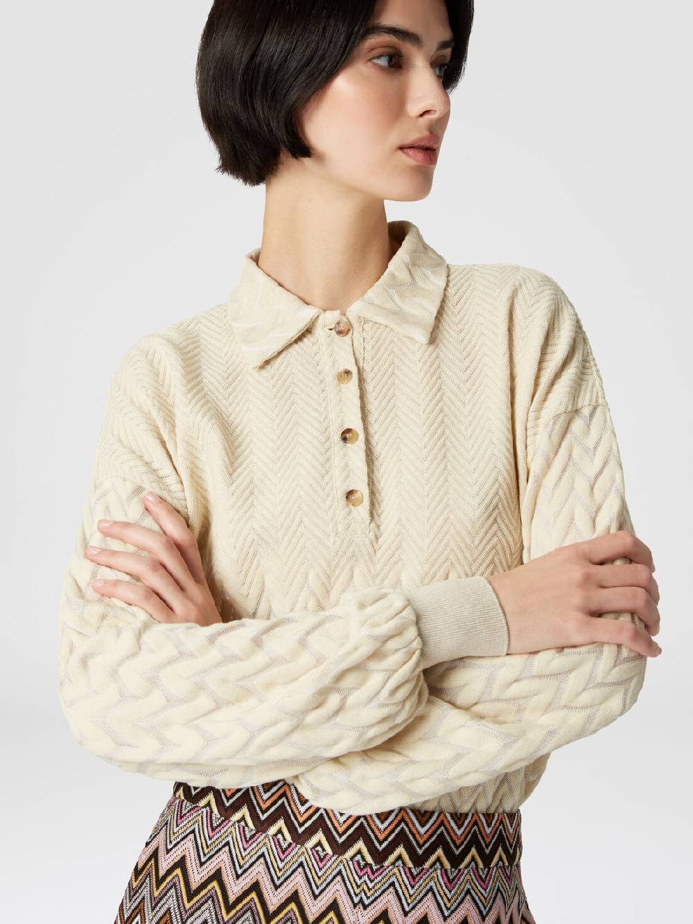 M Missoni Polo a maniche lunghe con chevron tono su tono Online