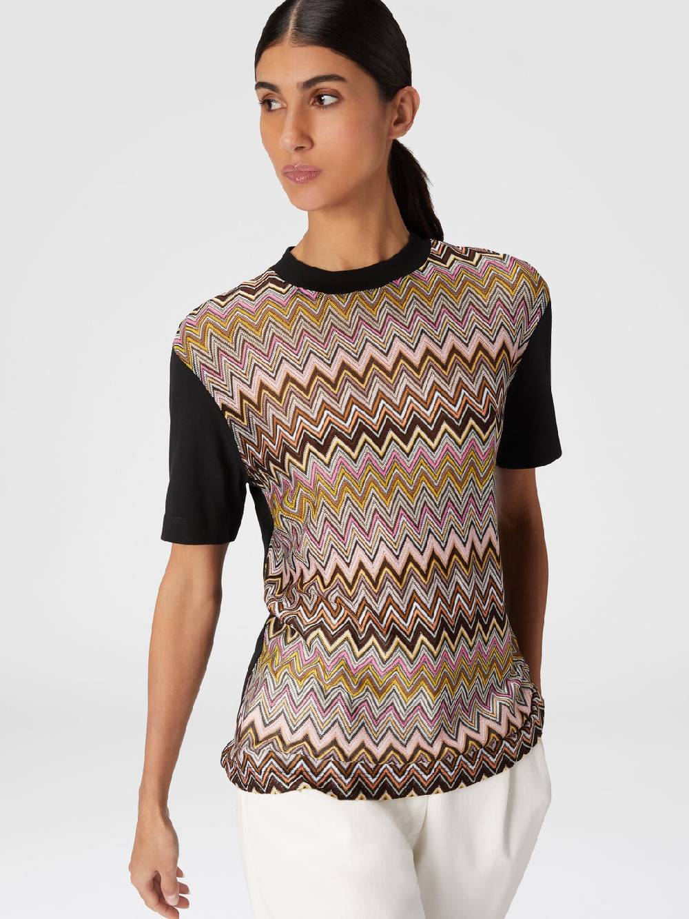 M Missoni T-shirt in jersey di cotone con inserti chevron Saldi