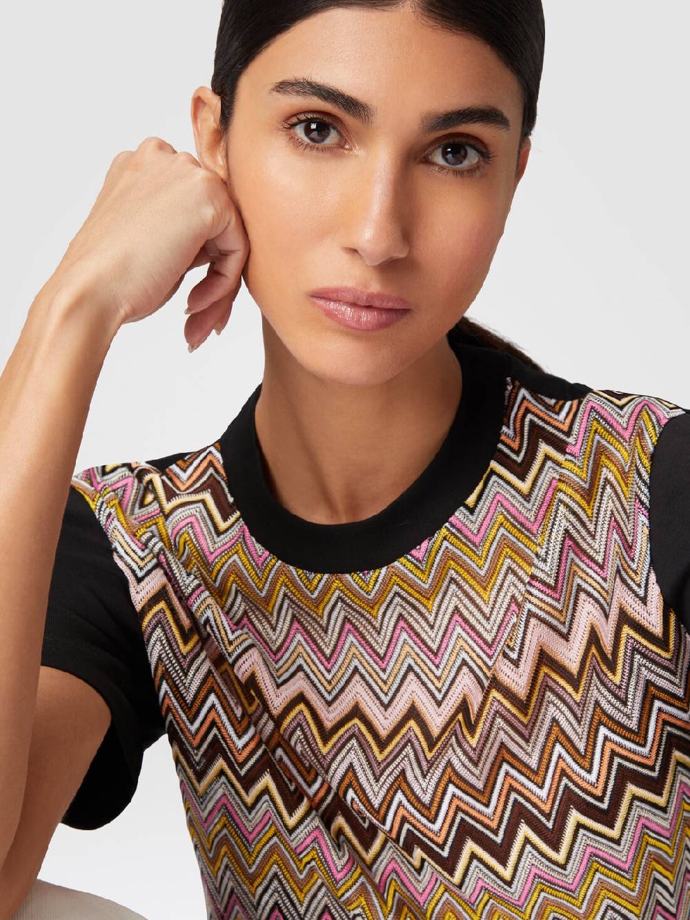 M Missoni T-shirt in jersey di cotone con inserti chevron Saldi