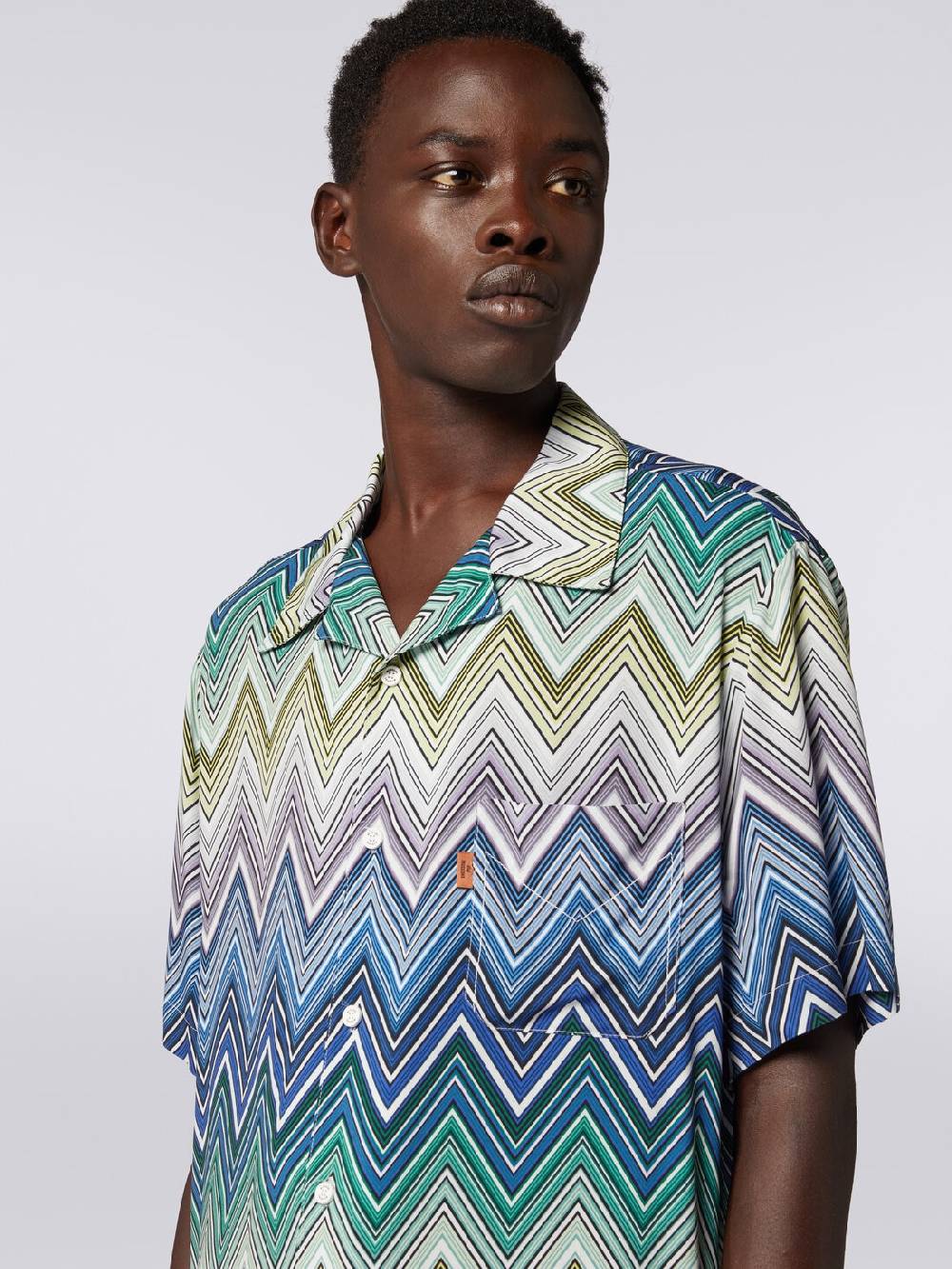 M Missoni Camicia a maniche corte in viscosa con stampa macro zig zag Offerte