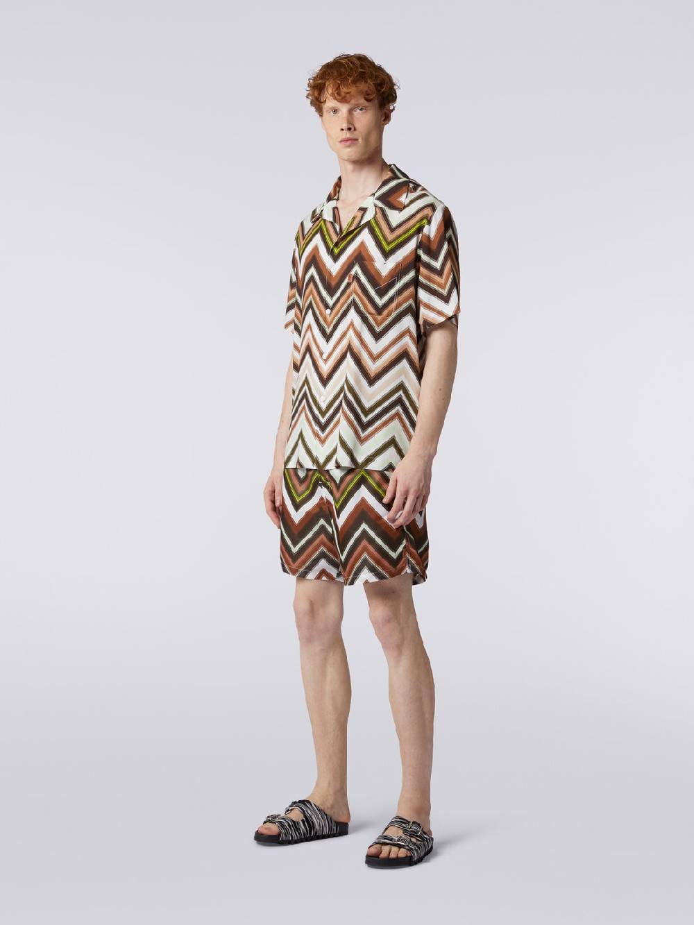 M Missoni Camicia a maniche corte in viscosa con stampa chevron In Vendita