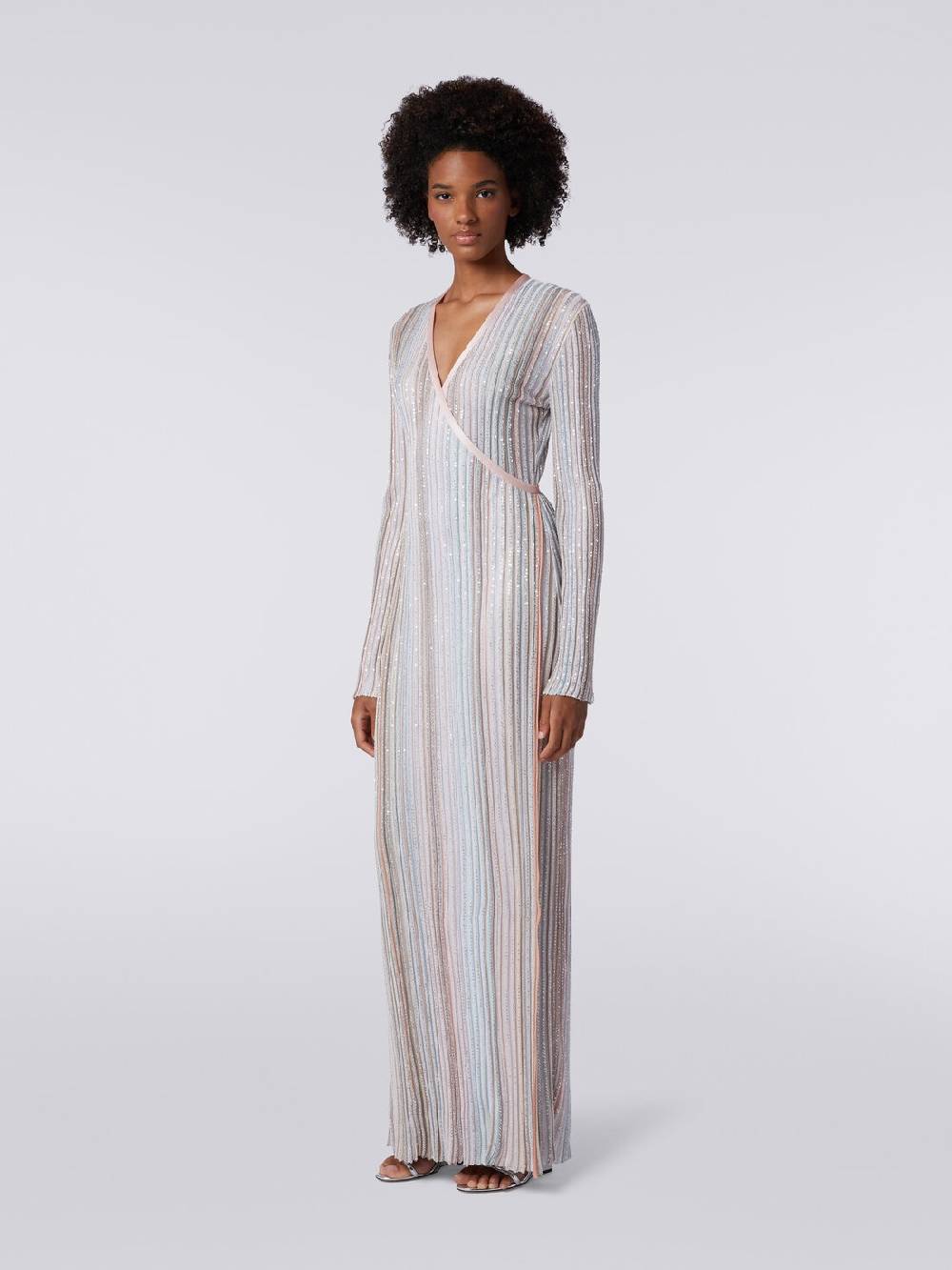 M Missoni Abito lungo con chiusura a portafoglio e paillettes Vendite Flash