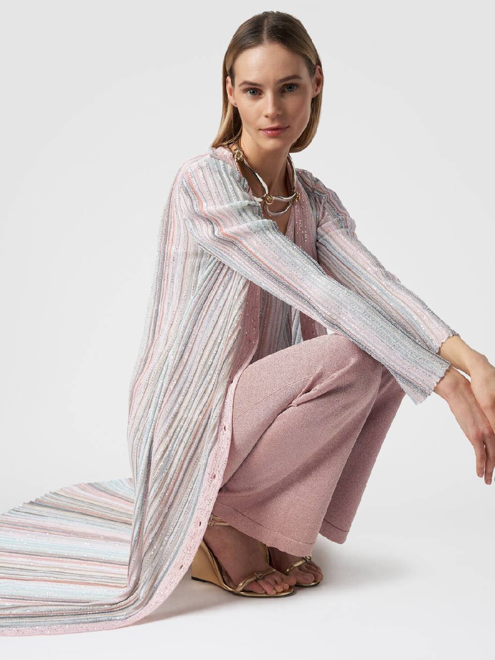 M Missoni Cardigan lungo in maglia con righe verticali e paillettes Negozio