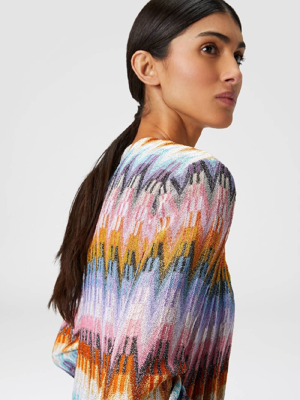 M Missoni Cardigan lungo in maglia zig zag lamé 2025