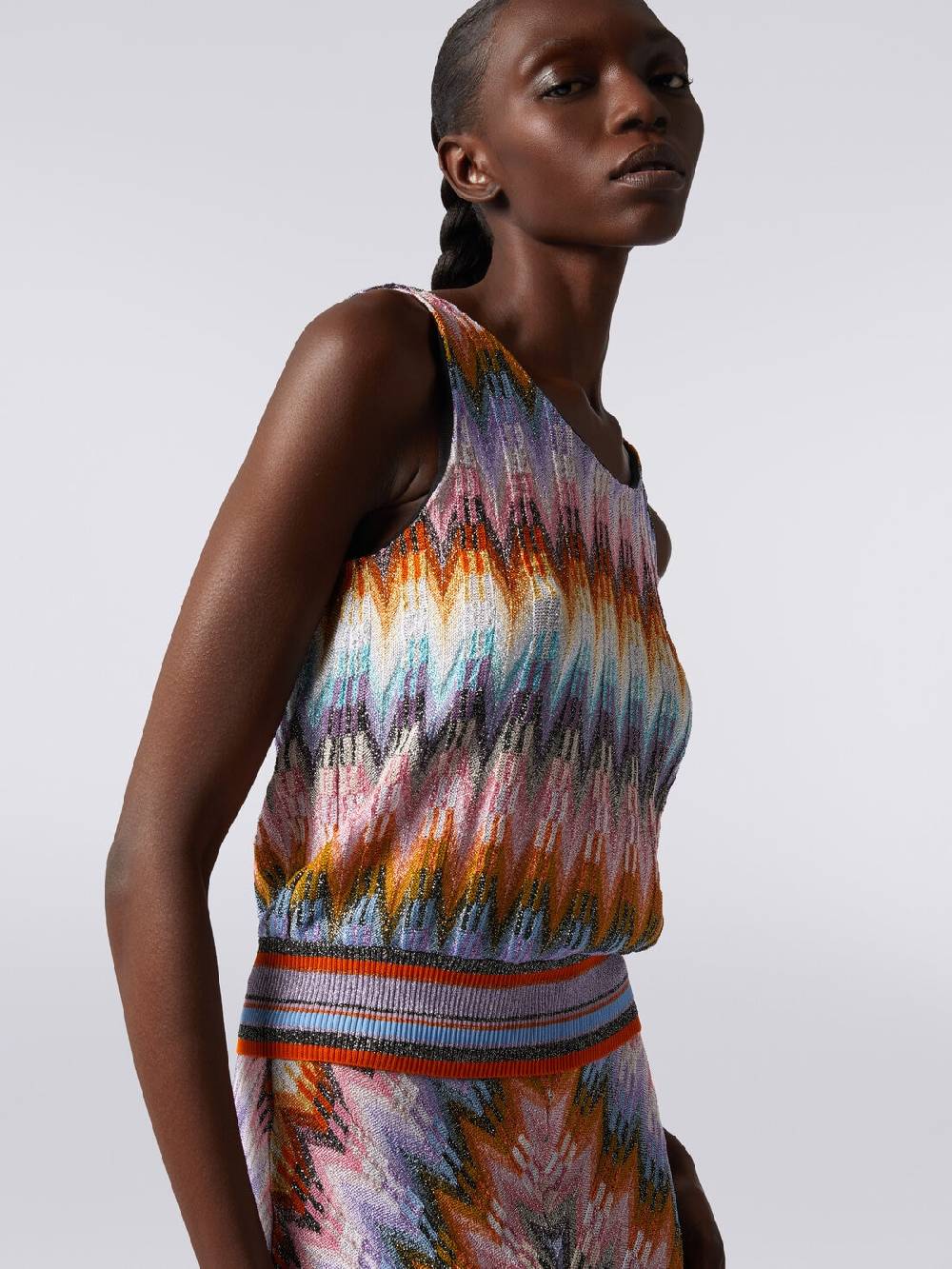 M Missoni Top senza maniche in viscosa zig zag con lurex Italy
