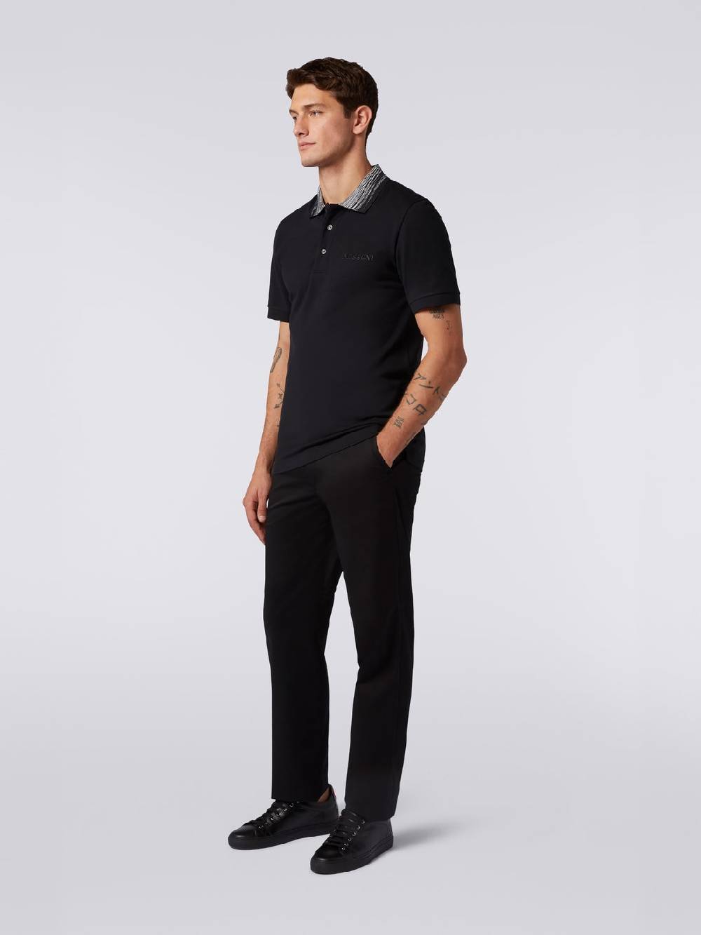 M Missoni Polo in cotone con colletto fiammato e scritta logo Affare Del Giorno
