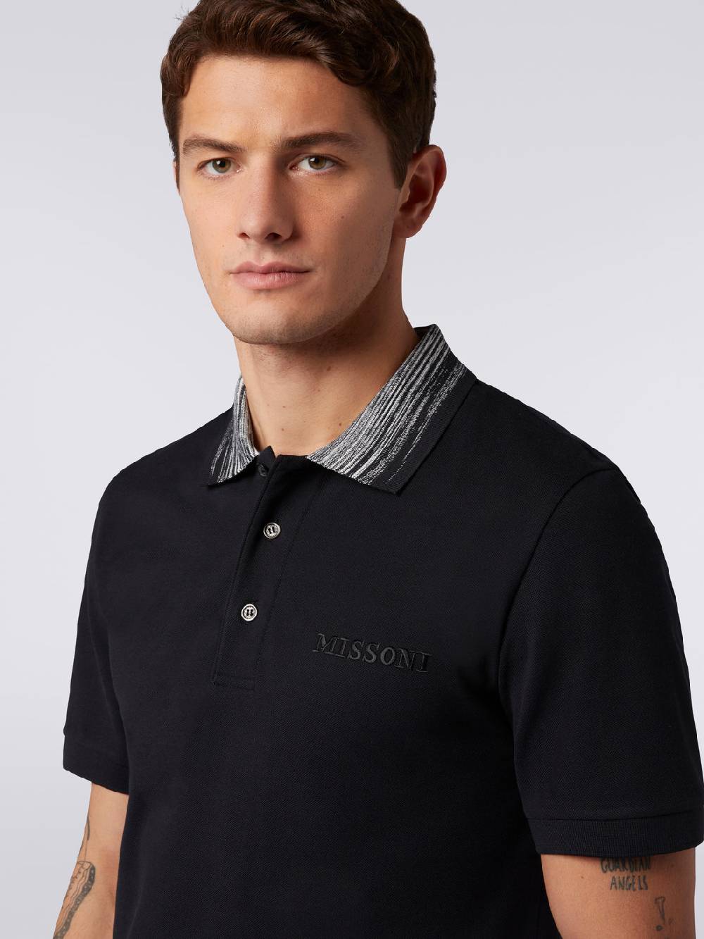 M Missoni Polo in cotone con colletto fiammato e scritta logo Affare Del Giorno