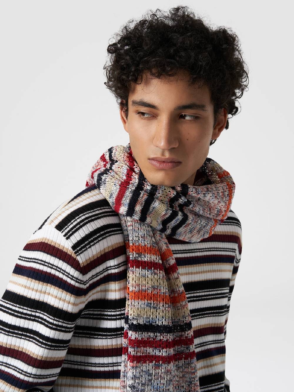 M Missoni Sciarpa in cotone fiammato con motivo a righe Vendita Calda