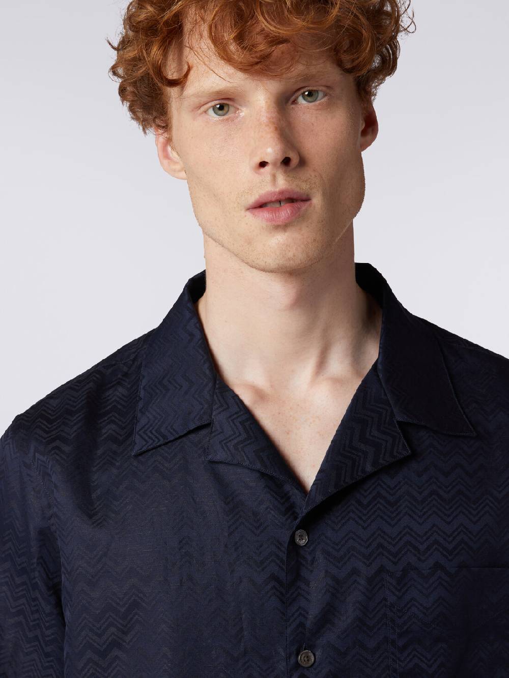 M Missoni Camicia a maniche corte modello bowling in misto cotone chevron Vendita Economica