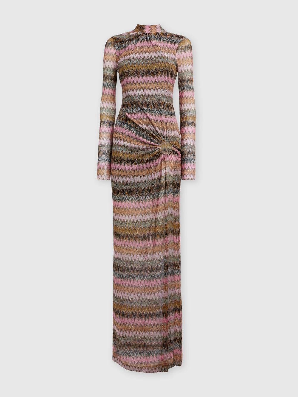 M Missoni Abito lungo in viscosa chevron e lurex con dettaglio cut out Pezzi Unici