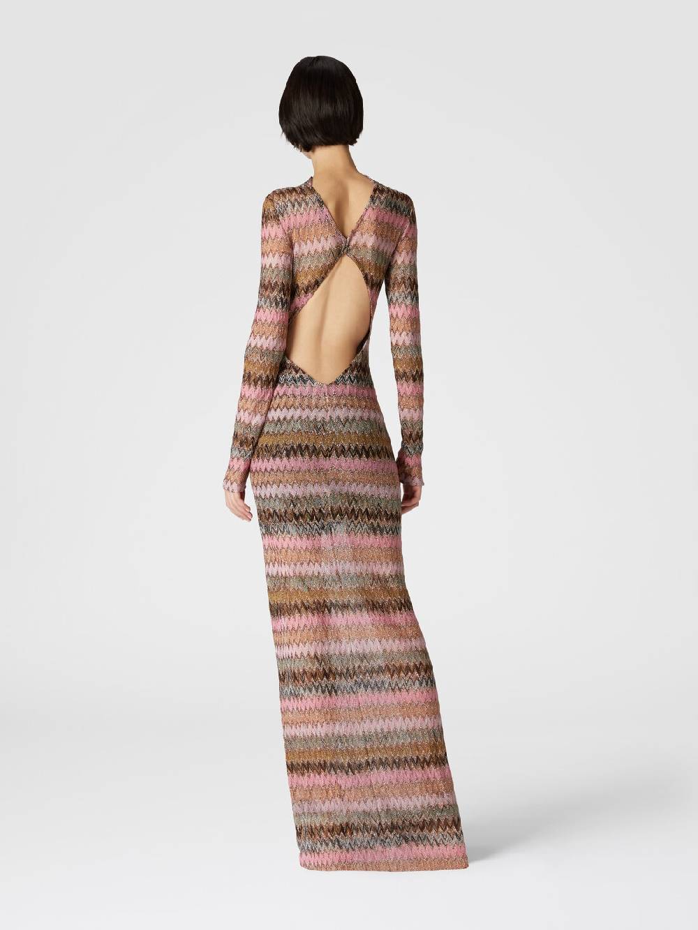 M Missoni Abito lungo in viscosa chevron e lurex con dettaglio cut out Pezzi Unici