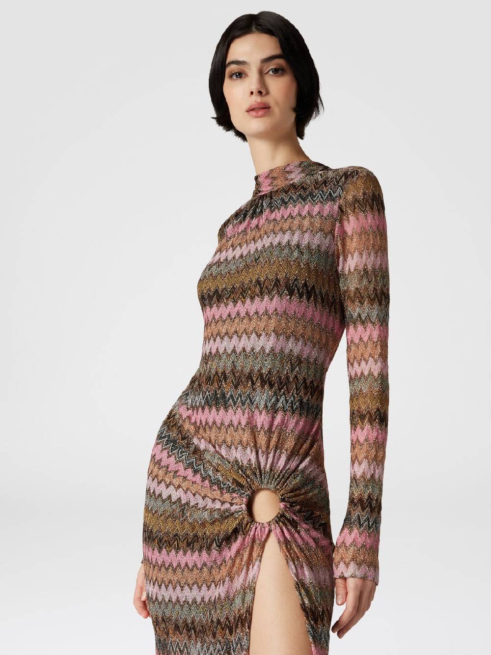 M Missoni Abito lungo in viscosa chevron e lurex con dettaglio cut out Pezzi Unici