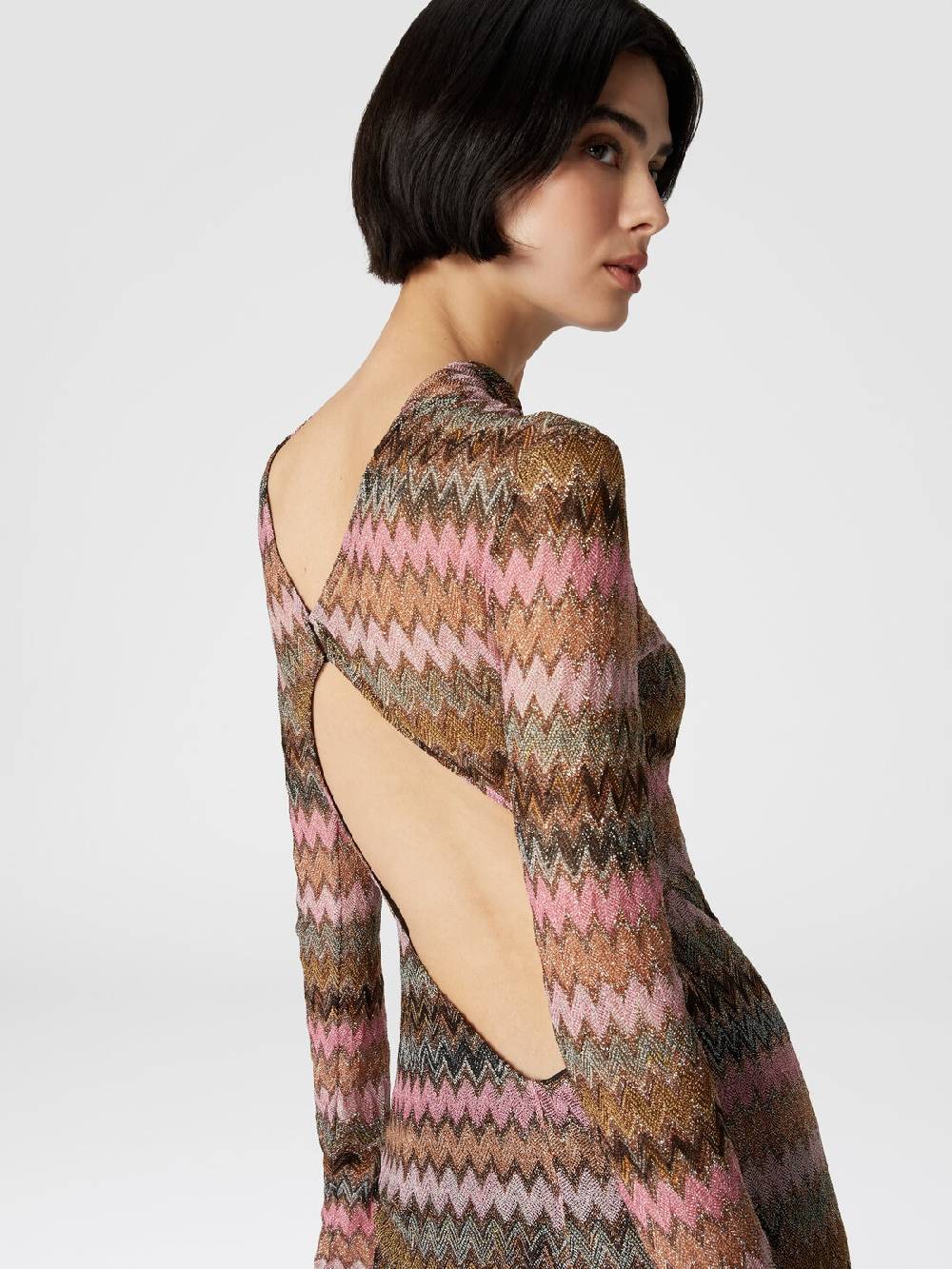 M Missoni Abito lungo in viscosa chevron e lurex con dettaglio cut out Pezzi Unici