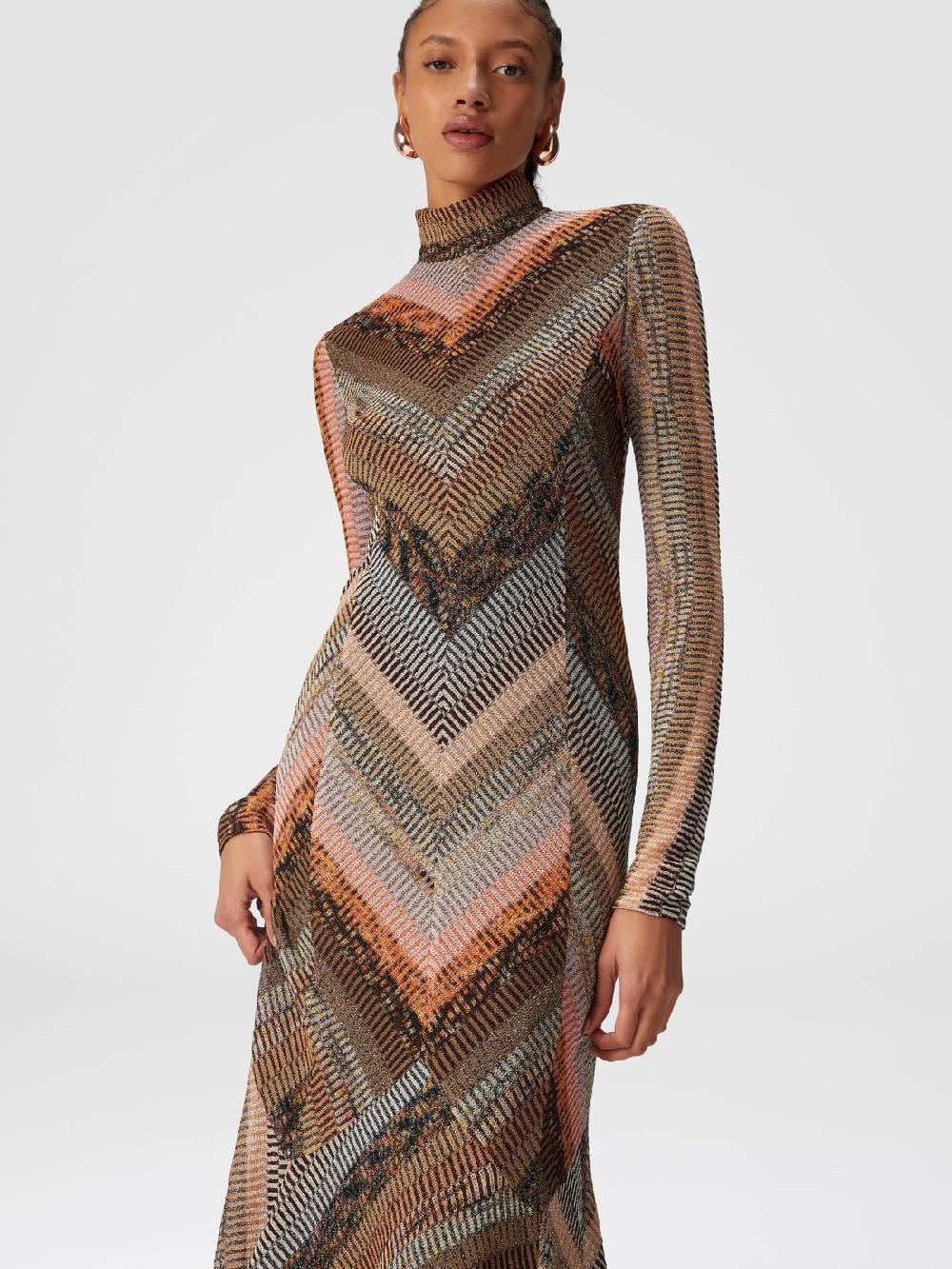M Missoni Abito lungo con fondo svasato e collo a lupetto con zip Negozi Online