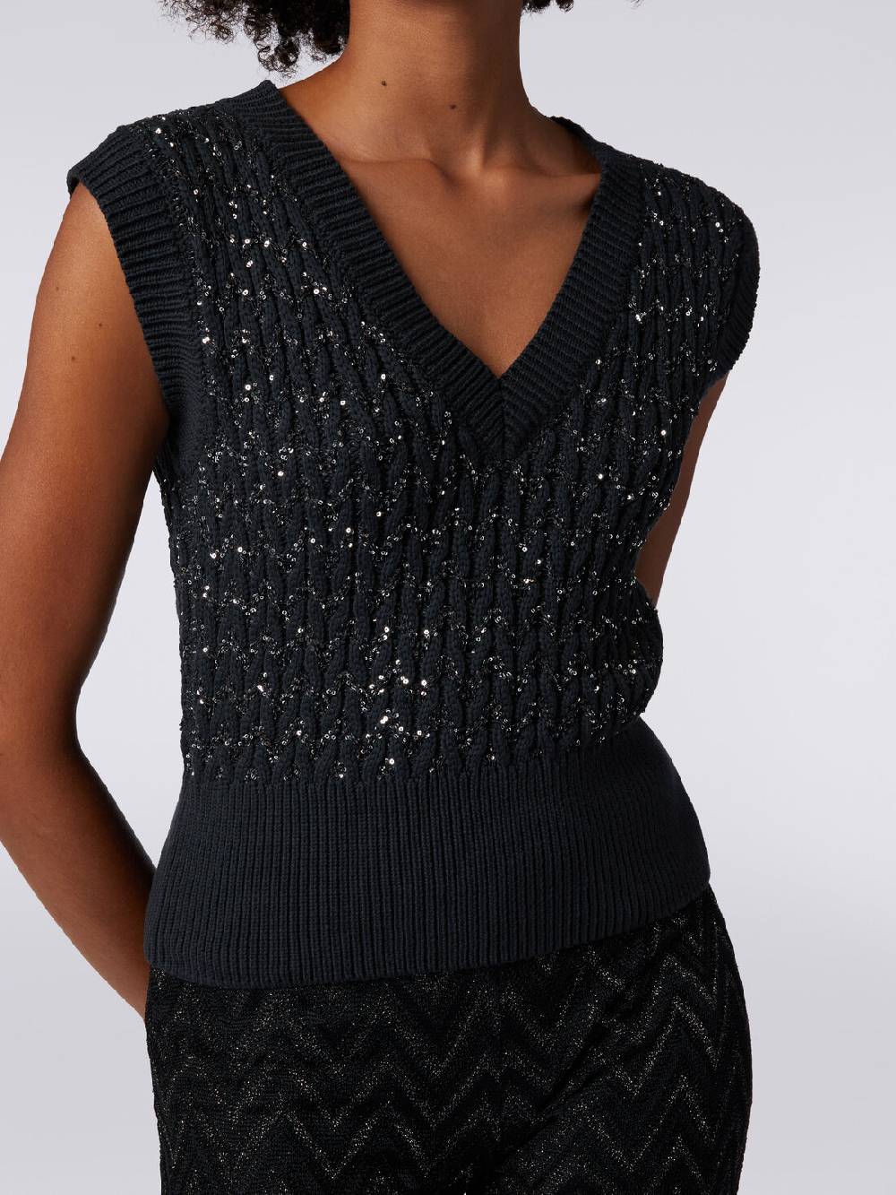 M Missoni Gilet in misto cotone con paillettes e lavorazione a treccia Sottocosto