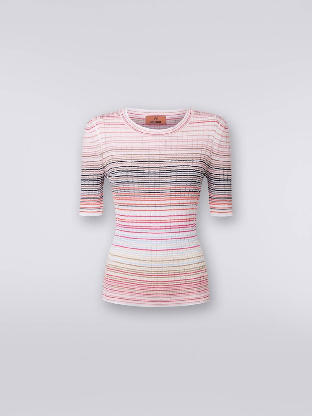 M Missoni Maglia girocollo a maniche corte in cotone e viscosa a righe Novità