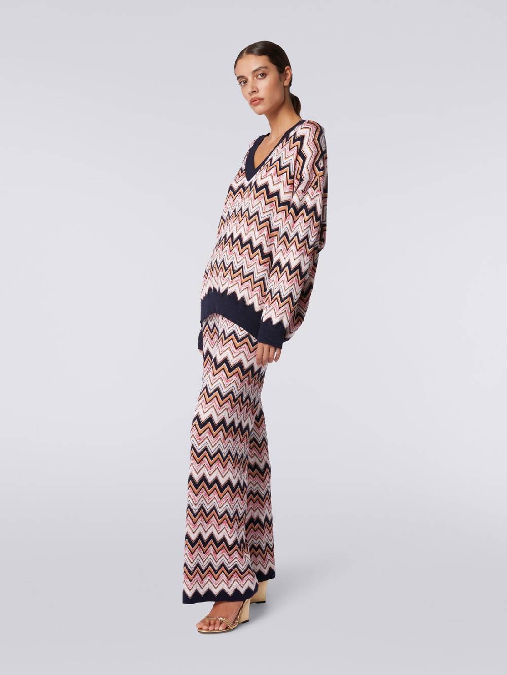 M Missoni Pantaloni a palazzo in lana e viscosa chevron Economico