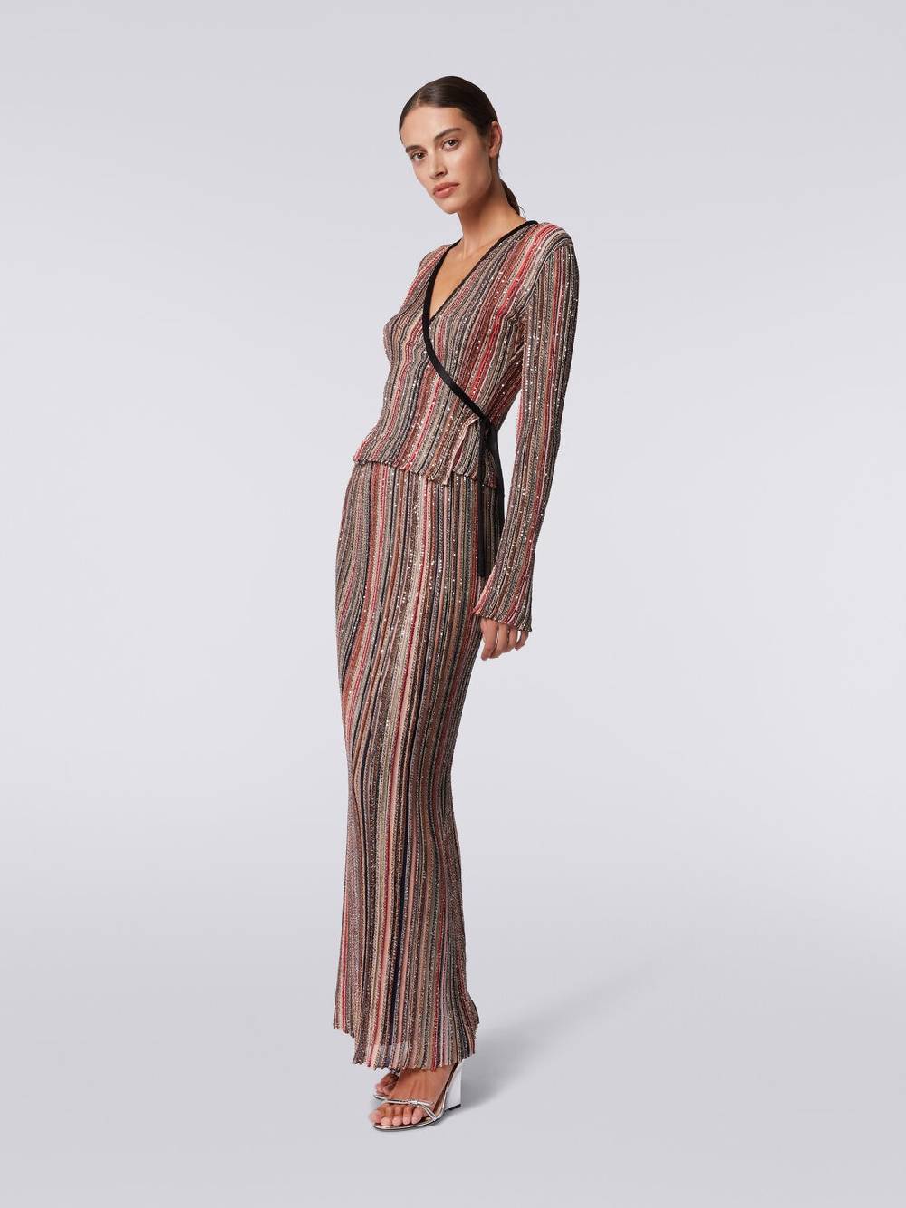 M Missoni Gonna lunga plissée a righe verticali con paillettes Promozione