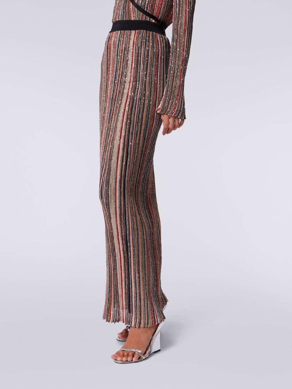 M Missoni Gonna lunga plissée a righe verticali con paillettes Promozione