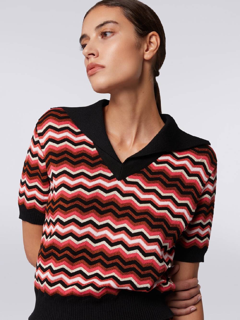M Missoni Maglia a maniche corte chevron con profili a contrasto Nuova
