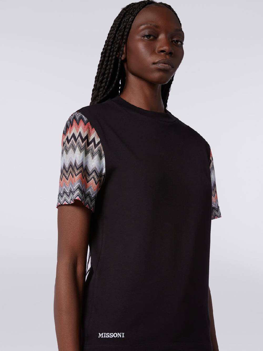 M Missoni T-shirt girocollo in cotone con inserti zig zag 2025