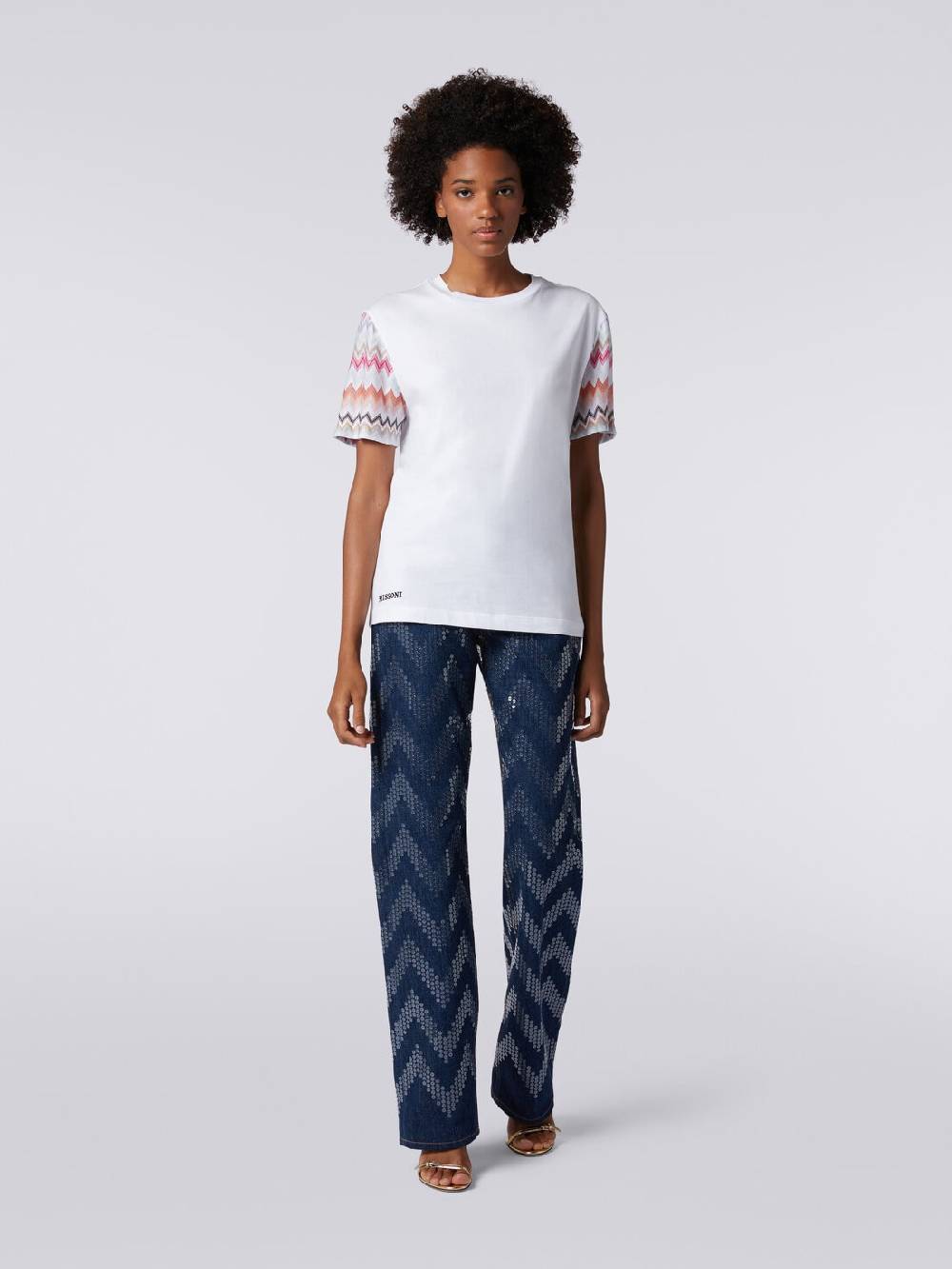 M Missoni T-shirt girocollo in cotone con inserti zig zag Italy