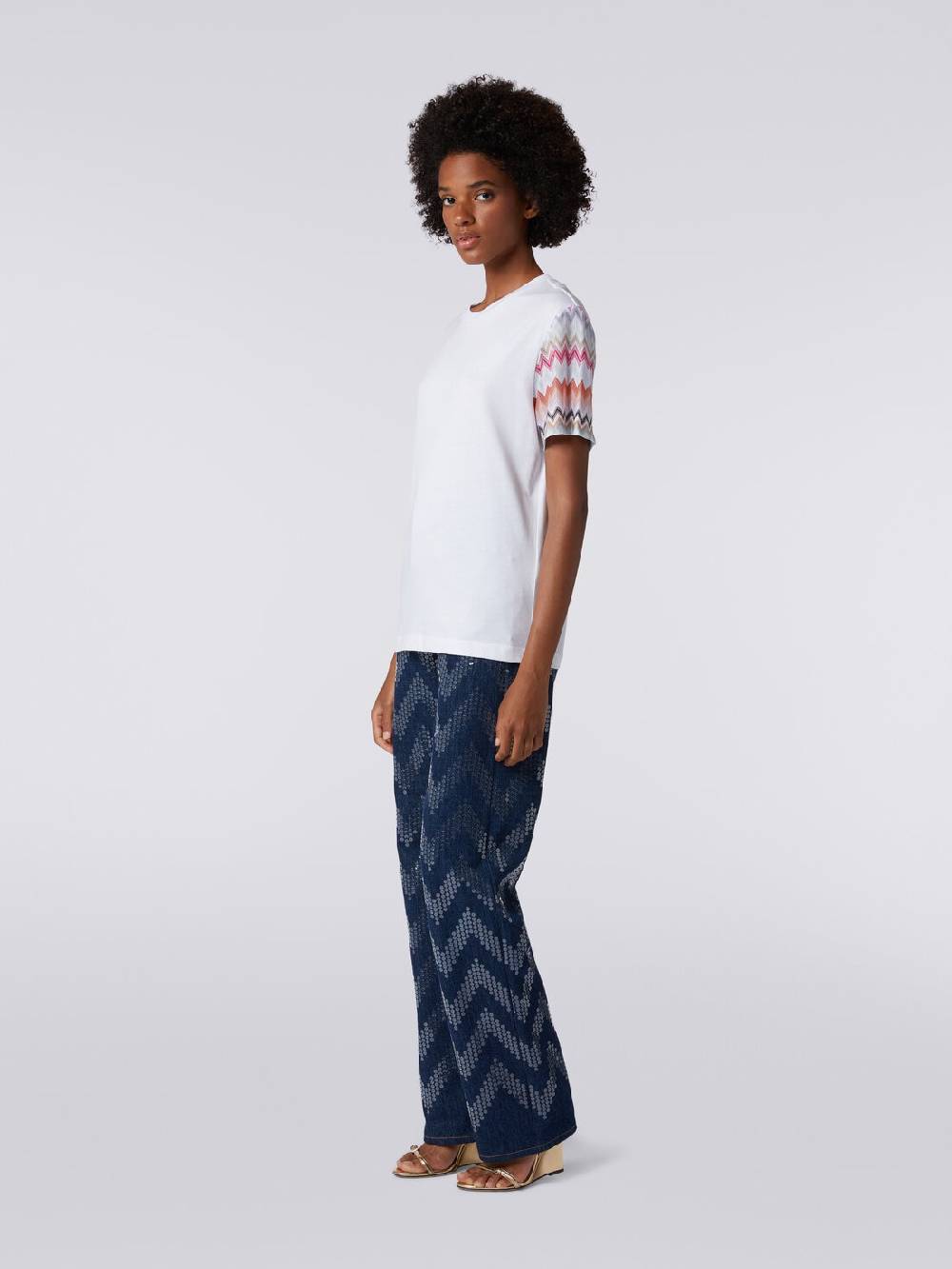 M Missoni T-shirt girocollo in cotone con inserti zig zag Italy