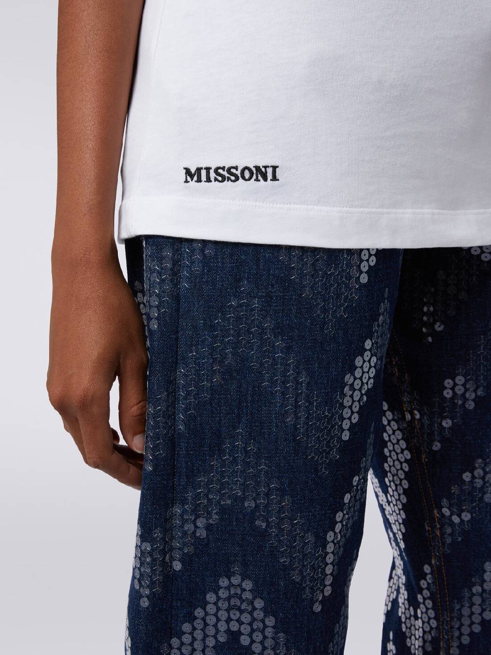 M Missoni T-shirt girocollo in cotone con inserti zig zag Italy