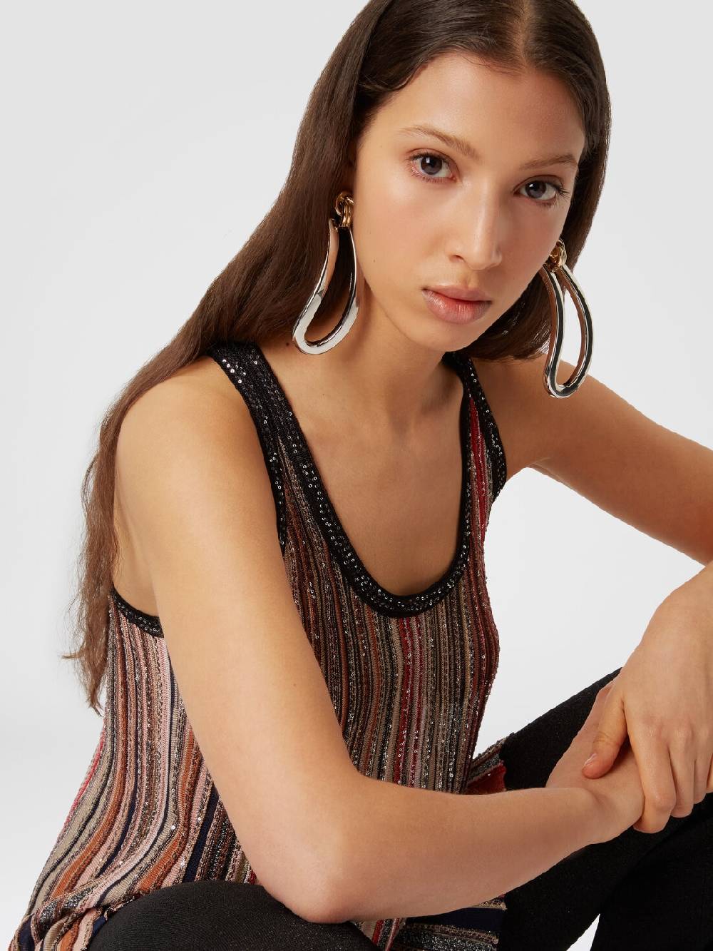 M Missoni Canottiera in maglia a righe verticali con paillettes Italia