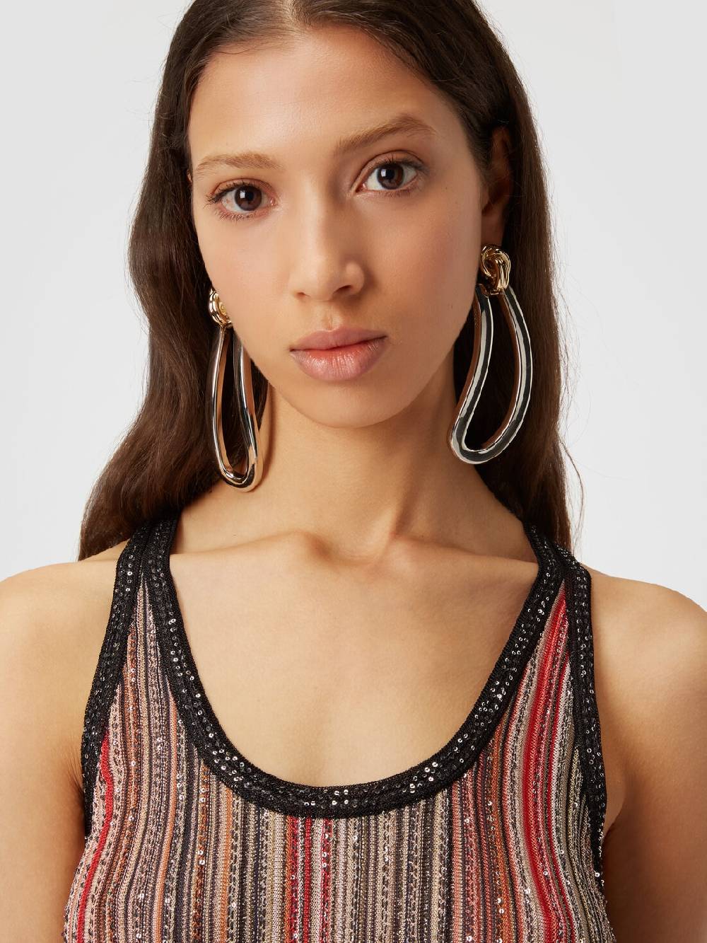M Missoni Canottiera in maglia a righe verticali con paillettes Italia
