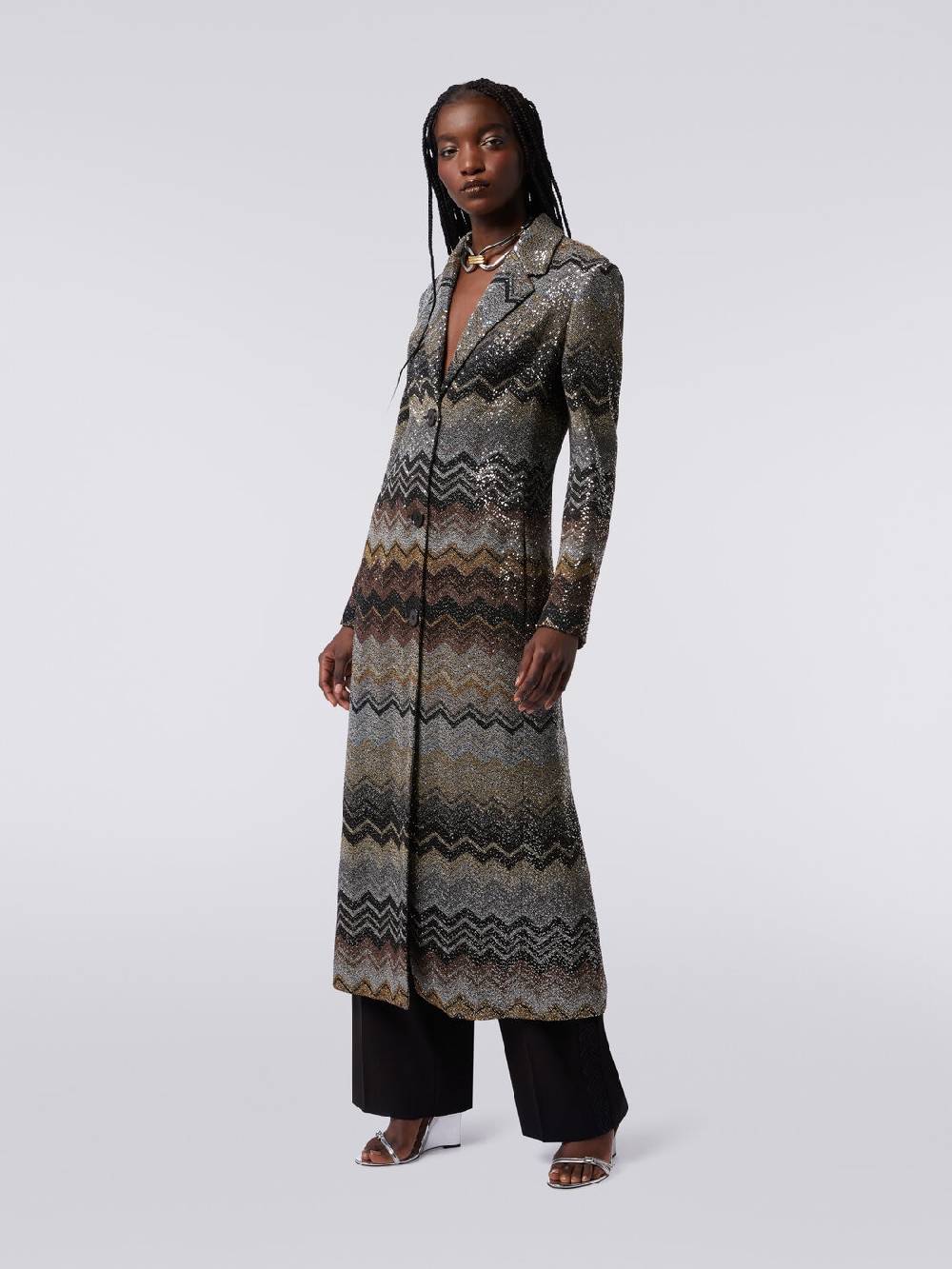 M Missoni Cappotto lungo in misto viscosa con paillettes Consegna Veloce