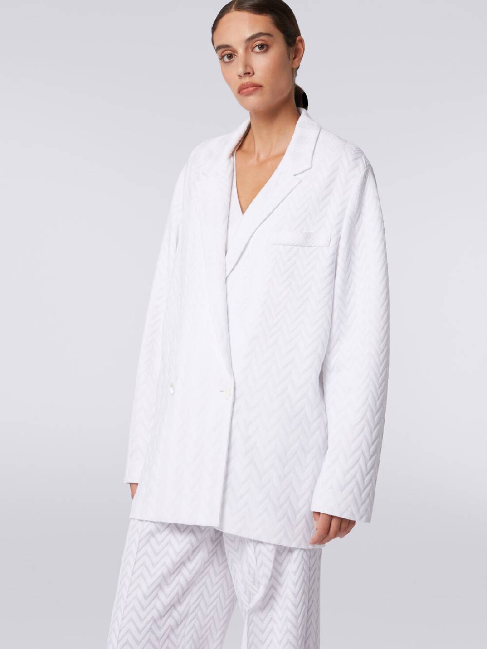 M Missoni Blazer doppiopetto in cotone e viscosa zig zag tonale Shopping Online