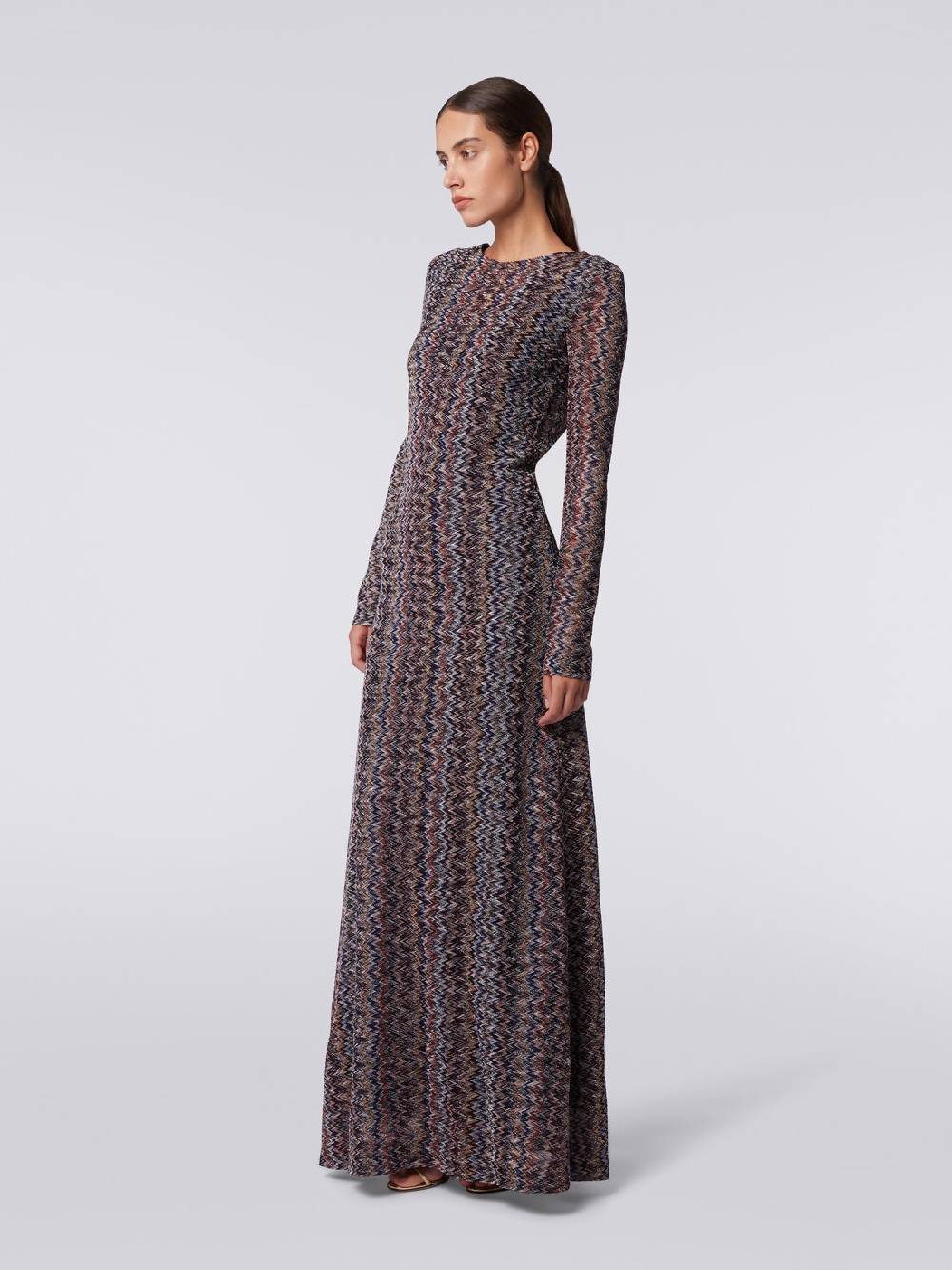 M Missoni Abito lungo con scollatura a V posteriore in viscosa chevron con lurex 2025