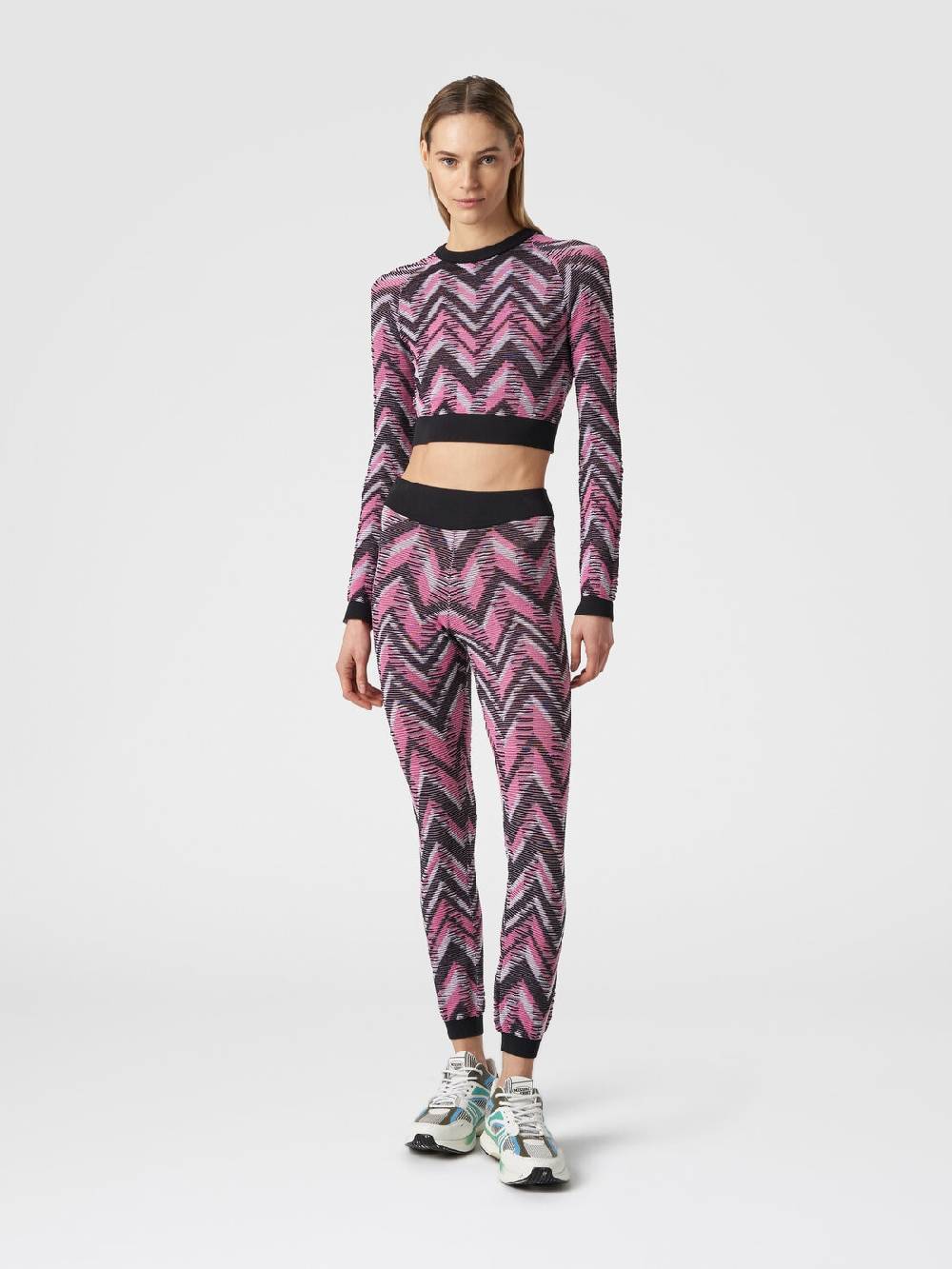M Missoni Crop top a maniche lunghe in maglia chevron con logo Promozione Limitata