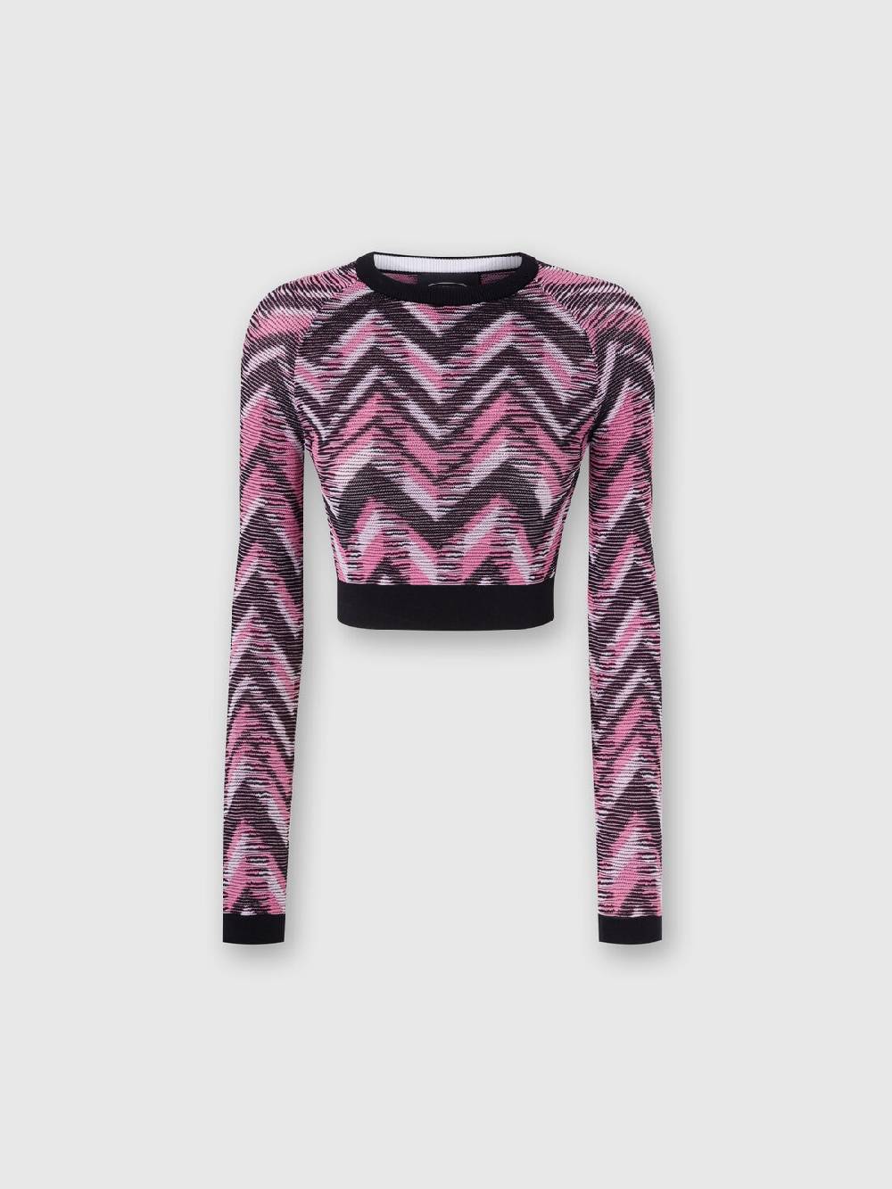 M Missoni Crop top a maniche lunghe in maglia chevron con logo Promozione Limitata
