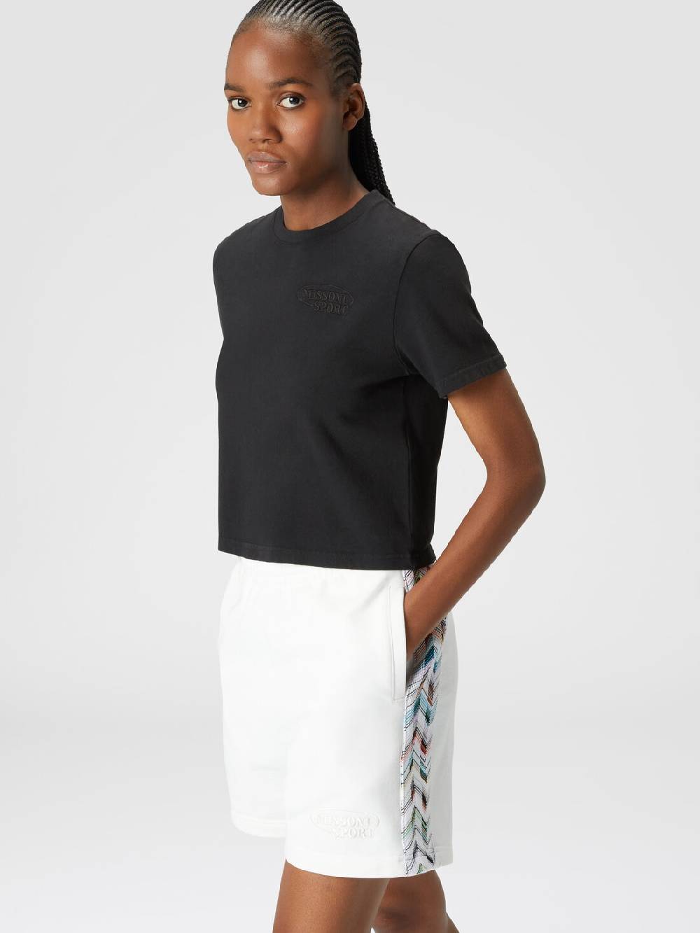 M Missoni Shorts in felpa di cotone con logo e bande laterali in maglia Sottocosto