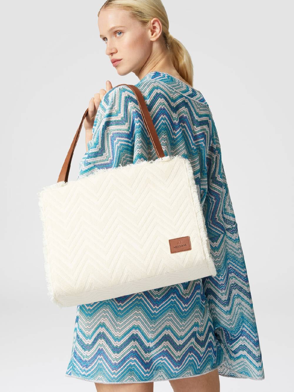 M Missoni Tote bag in misto cotone con motivo chevron Presa