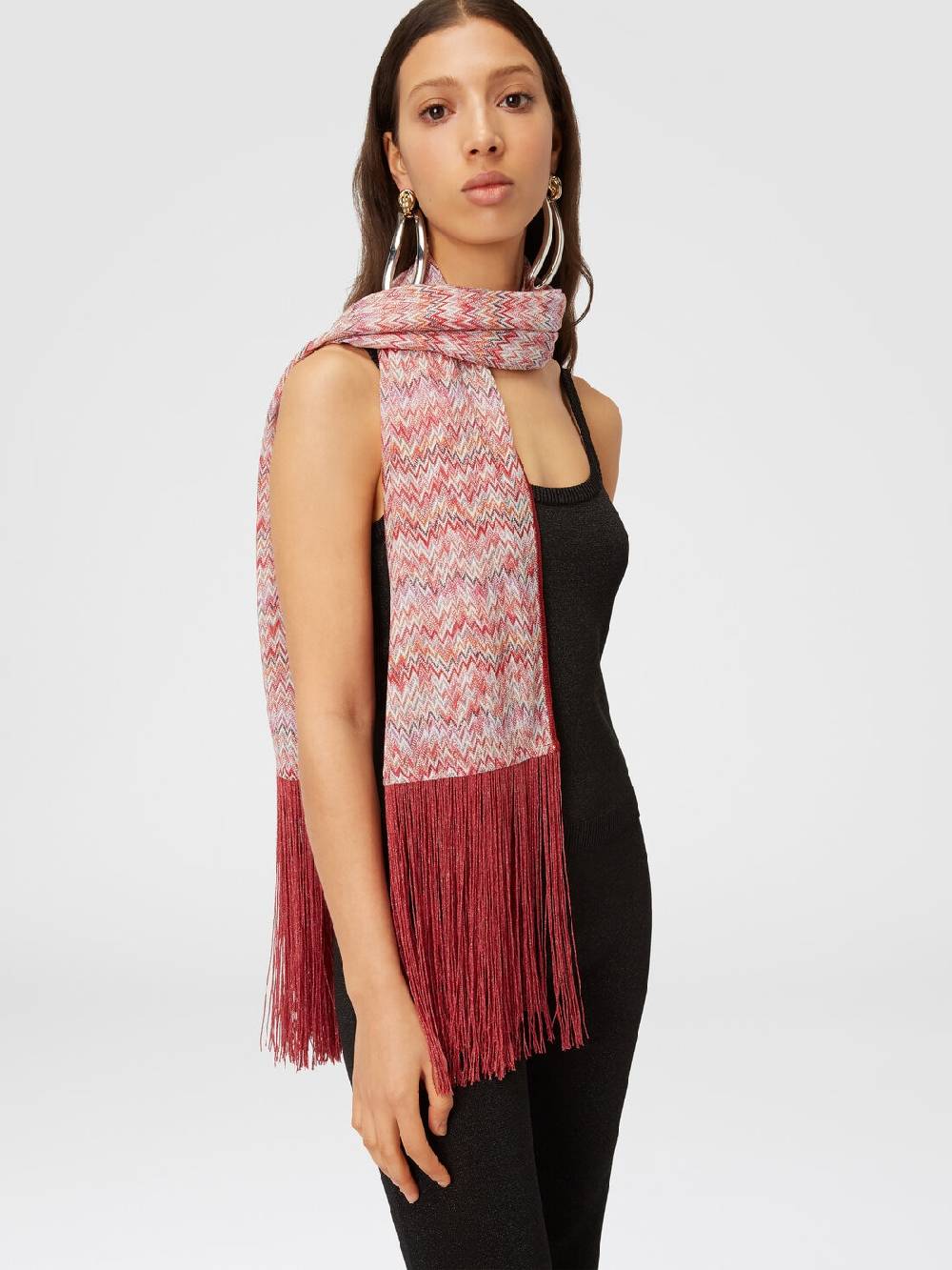M Missoni Stola in viscosa lamé chevron con frange Black Friday Prezzi