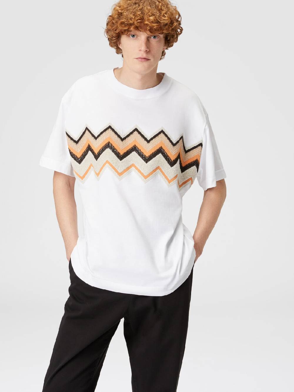 M Missoni T-shirt in jersey di cotone con ricamo zig zag Economico