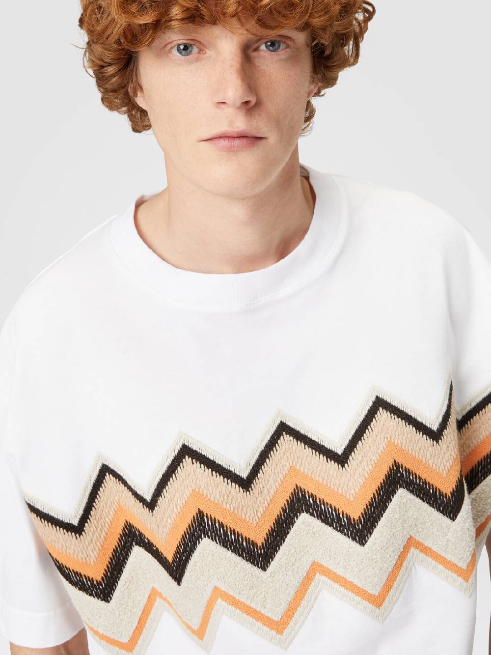 M Missoni T-shirt in jersey di cotone con ricamo zig zag Economico