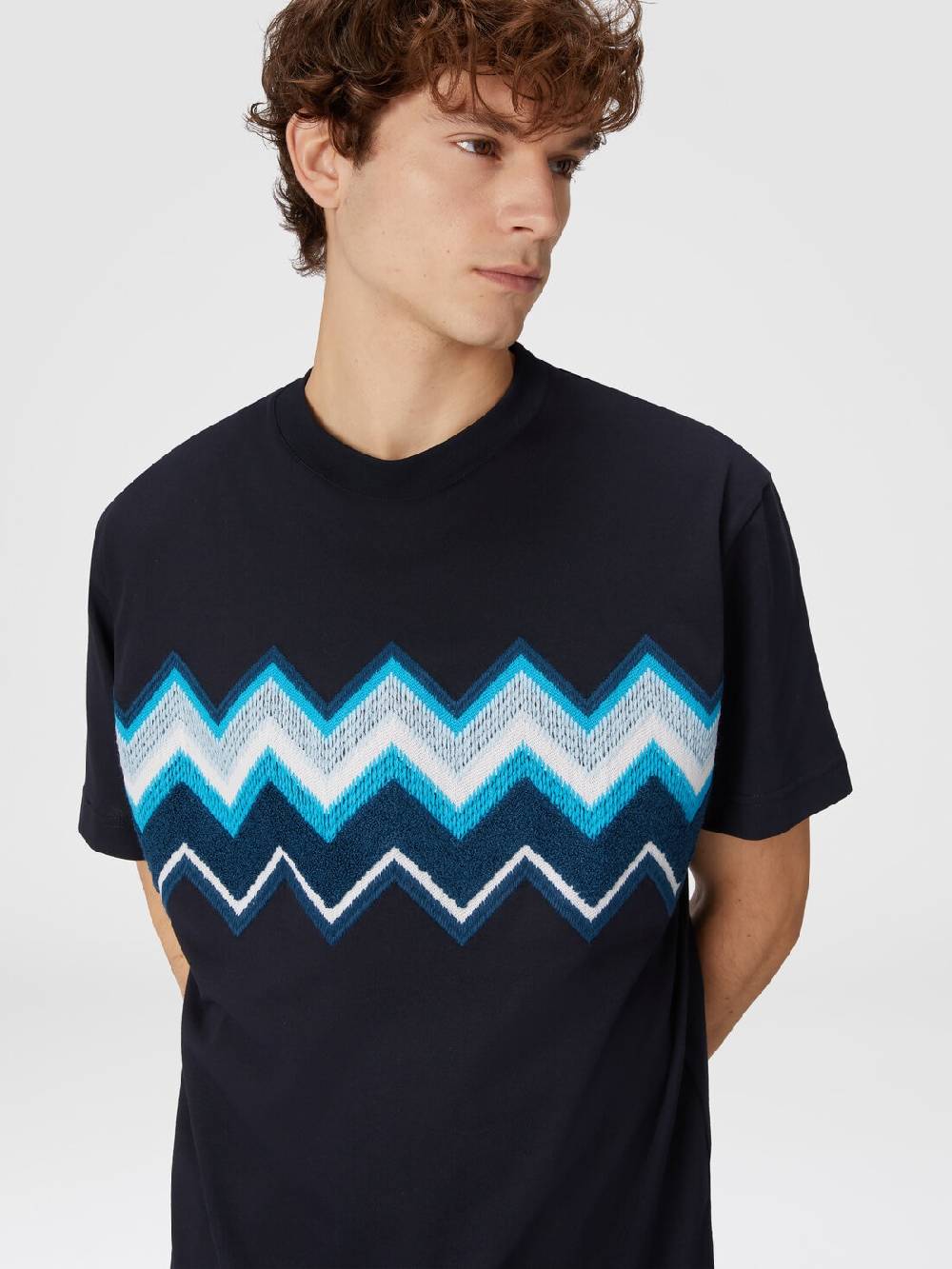M Missoni T-shirt in jersey di cotone con ricamo zig zag Online